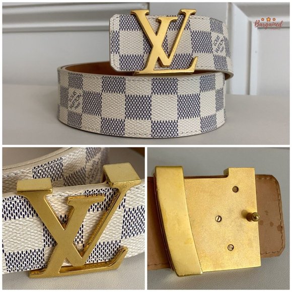 Authentic Louis Vuitton Damier Azur Canvas Leather Gold LV Initials Belt 95/38 main image 12